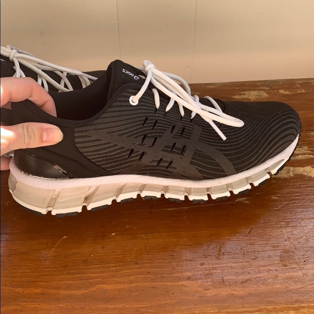 ASICS black and white shoes